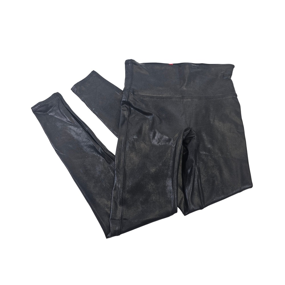 Spanx Faux Leather Leggings Womens Medium Black Solid High Waist Shapewear Slim